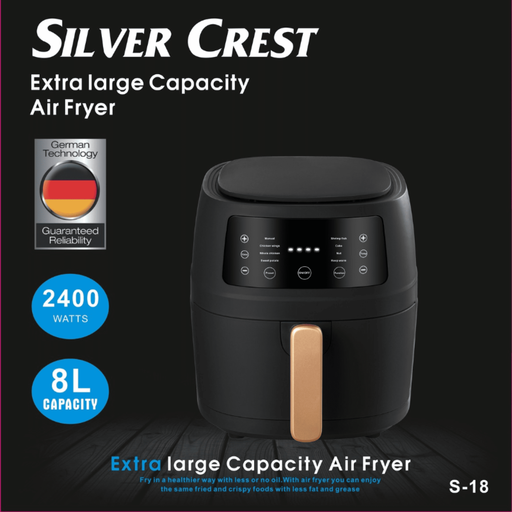 8-in-1 Silver Crest 8L Air Fryer Digital LED Display Non-Stick – Multi ...