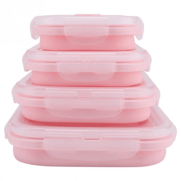 Collapsible Silicone Food Storage Container - Set Of Four - Pink 