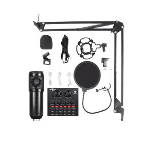 Studio Condenser Microphone Kit with V8 Live Sound Card Black