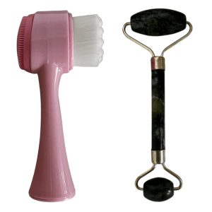Facial Cleansing Brush And Jade Massager Set – Pink