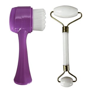 Facial Cleansing Brush And Jade Massager Set Purple