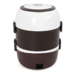 Portable 3 Layers Electric Heating Lunch Box Brown