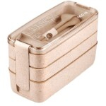 Bento Box 3 Layer Lunch Container 900ml Beige