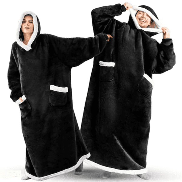 Extra long Plush Blanket Hoodies-Black