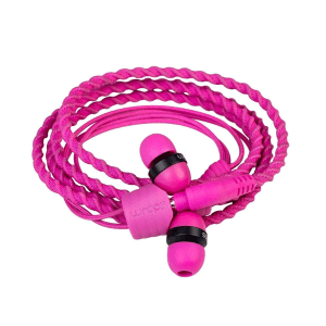 Braided Anti Tangle Wristband Headphone Pink
