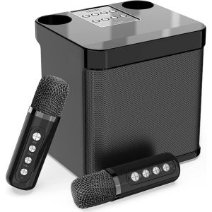 Portable Mini Wireless Bluetooth Speaker With 2 Karaoke Microphone