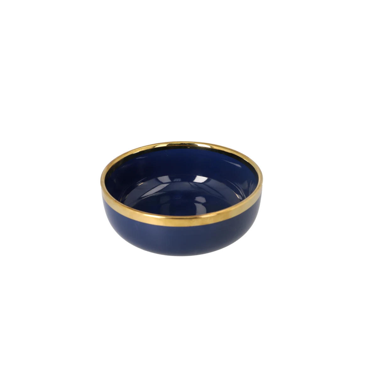Blue Round Ceramic Soup Bowl With Gold Rim 15cm