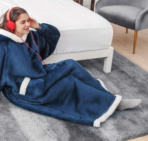 Extra Long Oversized Plush Blanket Hoodies - Blue 1