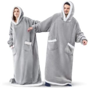 Extra Long Oversized Plush Blanket Hoodies - Gray-3