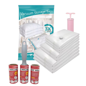 3 Sizes 10 x Vacuum Storage Bags and Roller Lint Remover with 2 Refills