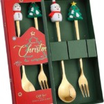 Gold Christmas Spoon and Fork Set