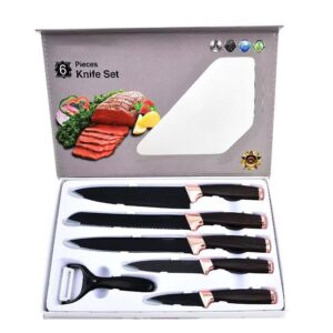 Stainless Steel Kitchen Knife Set 6pcs - Black and Gold