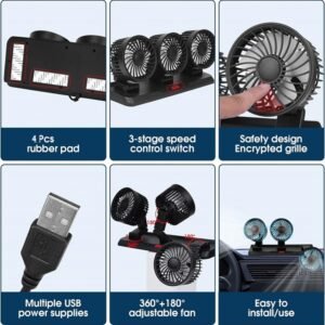 Baihuo MY-7158 Vehicle Cigarette Lighter Powered Triple Head Fan