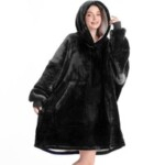 Oversized Plush Blanket Hoodies One Size Fits All Black