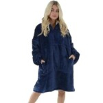 Oversized Plush Blanket Hoodies One Size Fits All Dark Blue