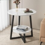 2-Tier Round Side Table with Storage Tray