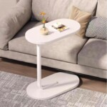 Oval Shaped Small Side Table - White