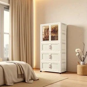 Portable 3-Tier Foldable Wardrobe on Wheels