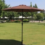 Coffee Patio Umbrella For Garden Beach Pool Sun Protection With Round Base