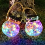 Set Of 2 Solar Powered Crack Hanging Light For Decoration With Handle – Multicolored