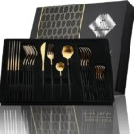 24-Piece Gold And Black Stainless Steel Cutlery Set - Elegant Dining Flatware Set