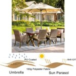 Khaki Patio Umbrella For Garden Beach Pool Sun Protection With Round Base