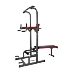Adjustable All-In-One Pull-Up Bar Tower Dip Station With Foldable Bench Bar