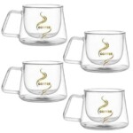 200ml Set of 4 Double Wall Coffee Glasses – Heat-Resistant Insulated Cups
