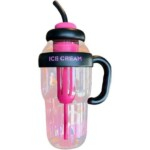 Portable Plastic Water And Ice Cream Bottle 1200ml With Tea Infuser Straw – Black