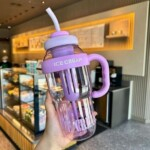 Portable Plastic Water And Ice Cream Bottle 1200ml With Tea Infuser Straw – Purple