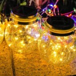 Set Of 2 Solar Powered Crack Hanging Light For Decoration With Handle – Yellow