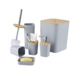 Luxury 6-Piece Bathroom Accessories Set With Wooden Lid – Grey