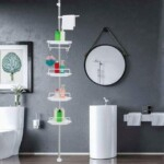 Multi-Purpose Adjustable Bathroom/Shower Corner Standing Shelf Rack – White.