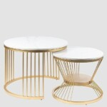 Marble Nested Coffee Table, Center Coffee Table Set of Two, Metal Round Side Table