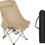 Portable Folding Camping Chair with High Back Upholstered Side Pocket Headrest, Folding Moon Chair with Carry Bag For Camping, Beach