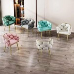Velvet Tub Chair Vanity Chair, Modern Accent Armchair Lounge Chair Single Sofa Vanity Chair With Golden Mental Legs Simple Bubble Chair Makeup Chair For Living Room
