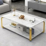 White Marble finish with Gold frame Top 2 Tier Modern Living Room Home Sofa Table
