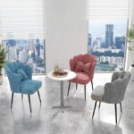 Dining Chair Office Chair No Armrests Kitchen Chair Fabric Padded Accent Chair with Bow Pads and Metal Gold Legs Computer Task Makeup Chair for Home Office