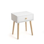 Bedside Table, Modern Nightstand End Sofa Side Table, Solid Wood Legs Accent Bedside Cabinet for Small Space, Living Room and Bedroom