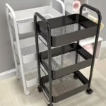 3-Tier Rolling Cart Metal Storage Trolley On Wheels Space Saving Cart In Black & White Colors