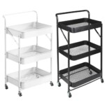 3 Tier Steel Kitchen Storage Rack Foldable With Wheels - Various Colors