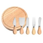 Elegant Wooden Cheese Serving Board with 5 Knife Set