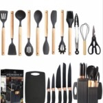 19-Piece Silicone Kitchen Utensil and Knife Block Set