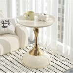 2 x Modern Round Side Table with Gloss White Top & Gold Pedestal Base
