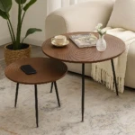 Modern Round Wooden Nesting Coffee Table Set - Dark Walnut