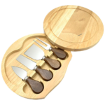 Elegant Wooden Cheese Serving Board with 5 Knife Set