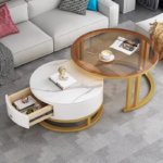 Modern Marble & Glass Round Nesting Coffee Table Set - White And Gold
