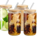 4 Pcs Glass Cups with Bamboo Lids