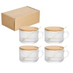 Glass Tea Cups with Lid and Spoon Pack Of 4