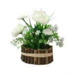 Artificial White Tea Rose Bonsai Plant